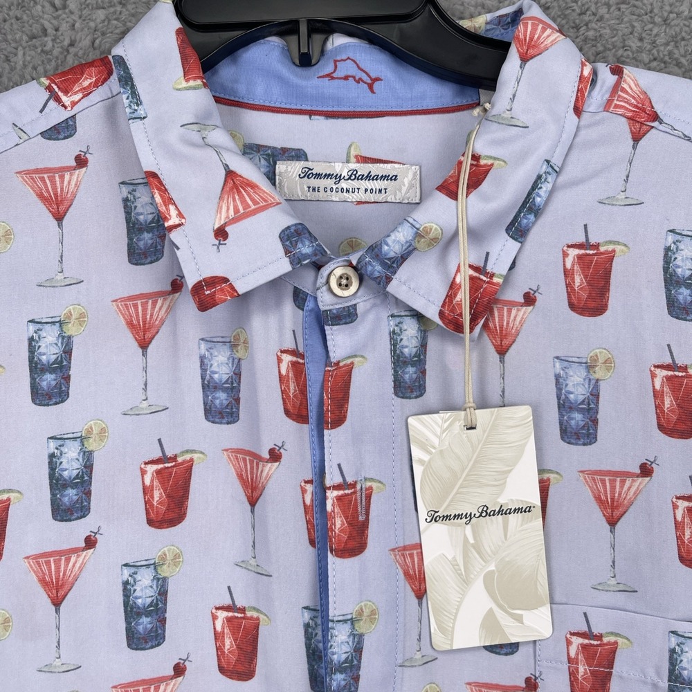 Tommy Bahama Mens 2XL Blue Coconut Point Camp Shirt IslandZone Cocktail Print